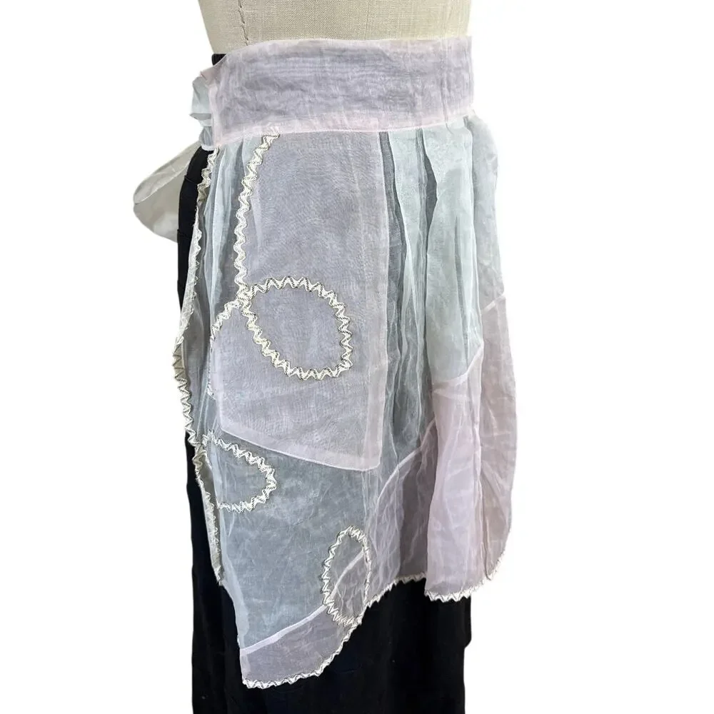 Vintage 60s Hostess Apron in Sheer Pink and White with Gold RikRak